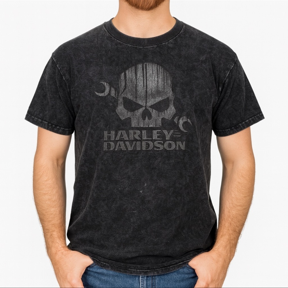 Harley-Davidson Skull & Wrench T-Shirt XL Black Acid Wash Arizona Made in USA - Picture 2 of 6
